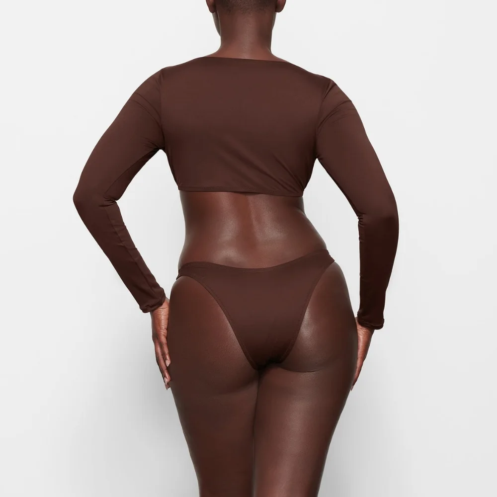NWT SKIMS SWIM LONG SLEEVE SHRUG IN COCOA SIZE XXS